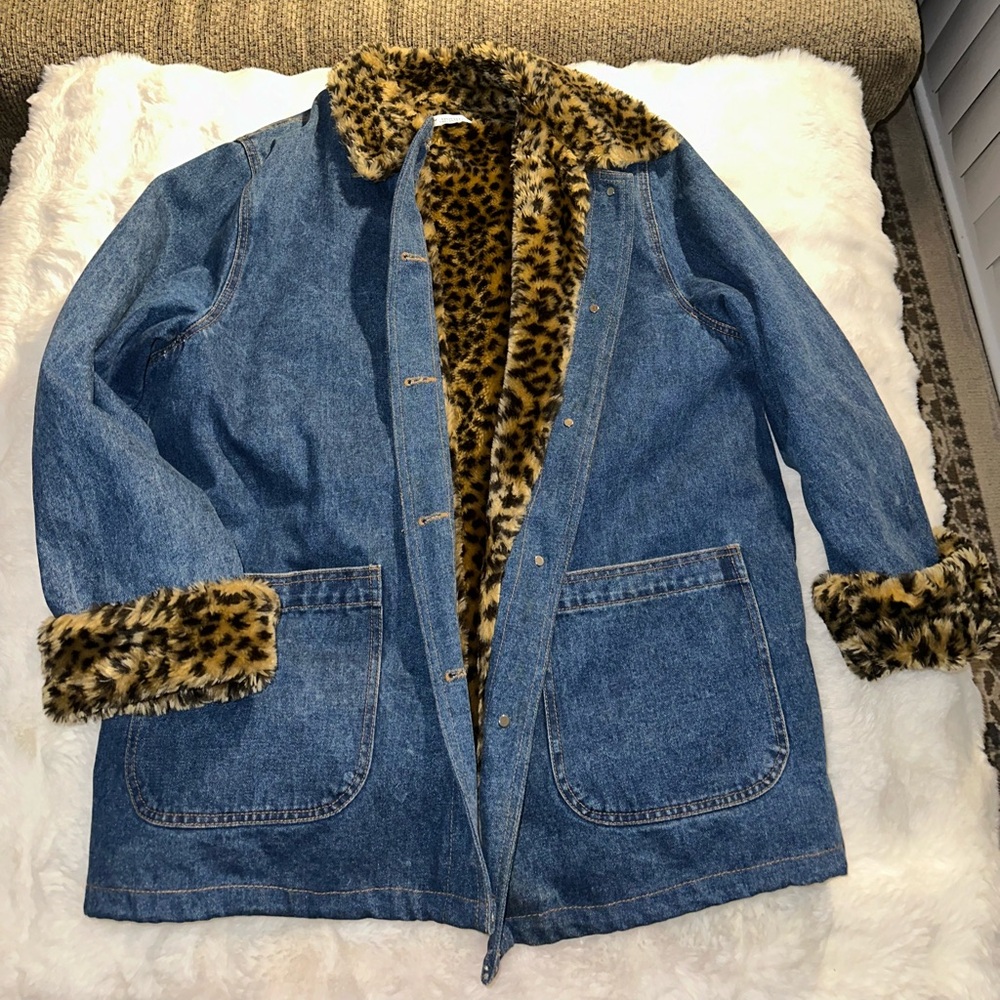 Vintage lew magram faux fur jean jacket